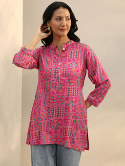 Libas - Pink Bandhani Printed Straight Kurti