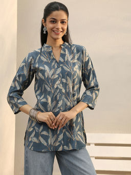 Libas - Blue Floral Printed Panelled Shirt