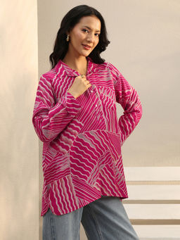 Libas - Pink Leheriya Printed A-Line Top with Pocket
