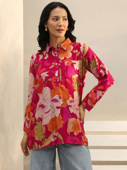 Libas - Magenta Floral Printed A-Line Top with Pocket