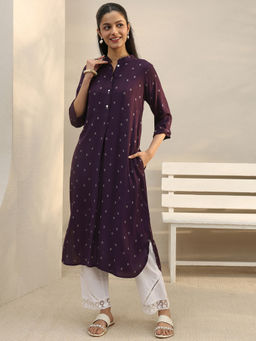 Libas - Purple Zari Woven Design Straight Kurta with Pocket