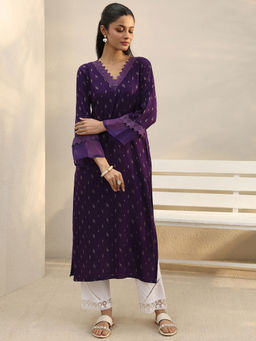 Libas - Purple Zari Embellished Straight Kurta with Pocket