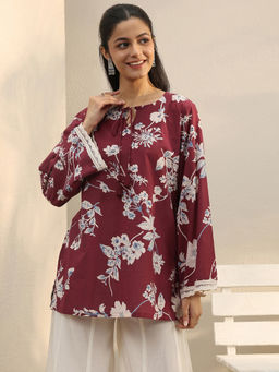 Libas - Maroon Floral Printed Straight Kurti