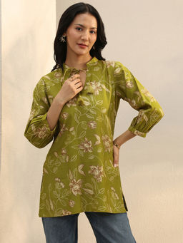 Libas - Green Floral Printed Straight Kurti