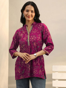 Libas - Magenta Floral Printed Straight Kurti
