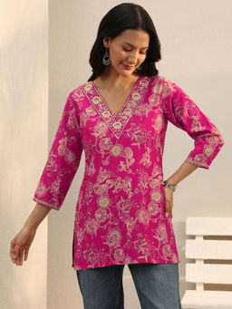 Libas - Pink Floral Printed Straight Kurti