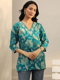 Libas - Blue Floral Printed Straight Kurti