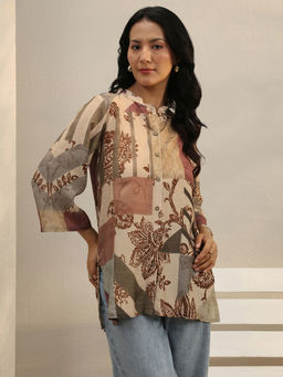 Libas - Beige Floral Printed Panelled Shirt