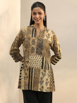 Libas - Beige Color Floral Printed Straight Kurti