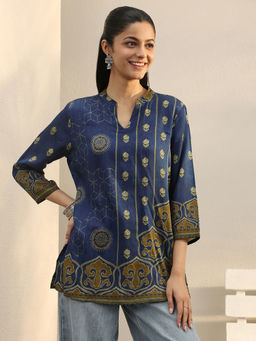 Libas - Blue Ethnic Motif Printed Straight Kurti