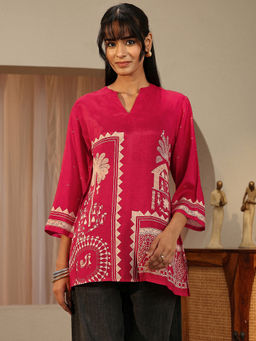 Libas - Magenta Tribal Printed Straight Kurti