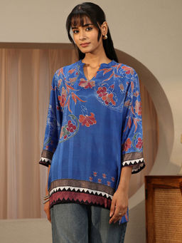 Libas - Blue Floral Printed A-Line Kurti
