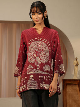 Libas - Maroon Tribal Printed Straight Kurti