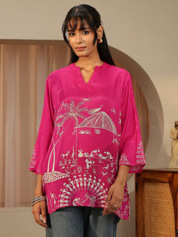 Libas - Pink Tribal Printed Straight Kurti