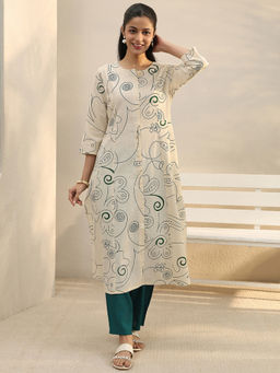 Libas - Off White Printed Panelled A-Line Kurta