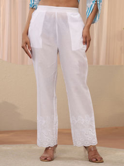 Libas - White Floral Embroidered Hem Pant