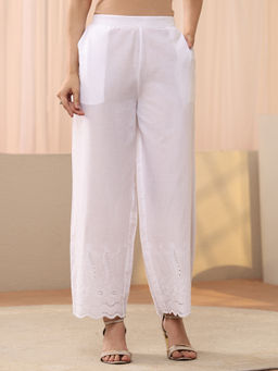 Libas - White Floral Embroidered Hem Pant