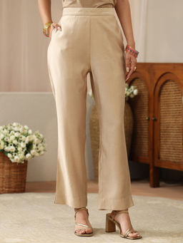 Libas - Beige Solid Pant with Side Pockets