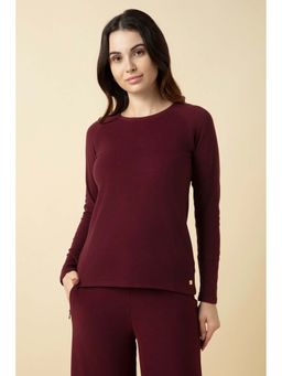 Van Heusen - Athleisure Women Wine Long Raglan Sleeve Brushed Fleece Sweatshirt