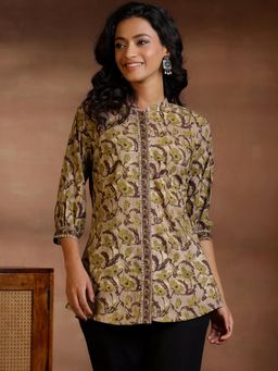 Libas - Women Brown Floral Printed Regular Fit Pure Cotton Kurti
