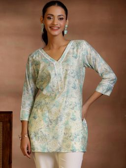 Libas - Women Blue Floral Printed Regular Fit Silk Blend Kurti