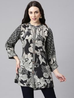 NEERU'S - Women Black Floral Printed Regular Fit Crepe Kurti