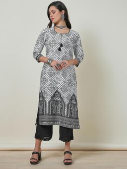 Soch - Women Off White Printed Regular Fit Polyester Kurta