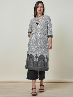Soch - Women Off White Printed Regular Fit Polyester Kurta