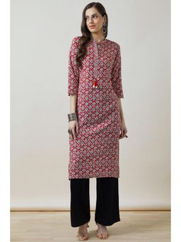 Soch - Women Red Printed Regular Fit Rayon Kurta