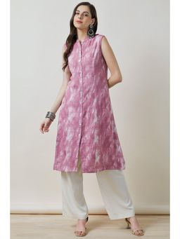 Soch - Women Pink Abstract Printed Regular Fit Rayon Kurta with Pair Of Unstitched Sleeves