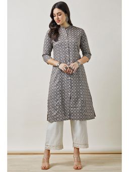 Soch - Women Grey Printed Regular Fit Rayon Kurta