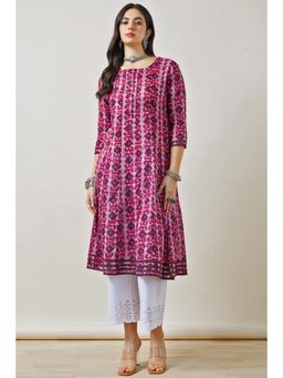 Soch - Women Magenta Printed Regular Fit Cotton Kurta