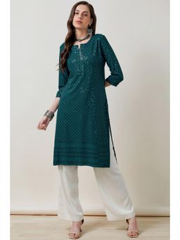 Soch - Women Teal Embellished Regular Fit Rayon Kurta
