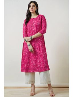 Soch - Women Pink Floral Printed Regular Fit Cotton Kurta