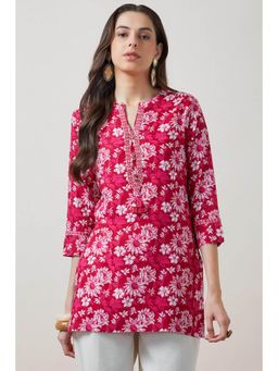 Soch - Women Pink Floral Printed Regular Fit Rayon Kurti