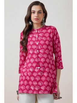 Soch - Women Pink Floral Printed Regular Fit Rayon Kurti