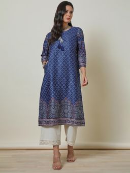 Soch - Women Blue Printed Regular Fit Polyester Kurta