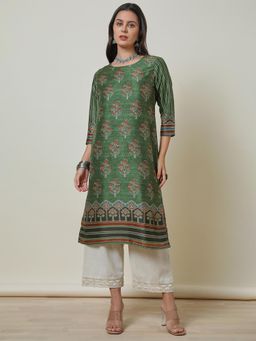 Soch - Women Green Floral Printed Regular Fit Rayon Kurta