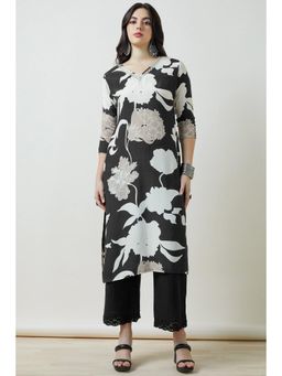 Soch - Women Black Floral Printed Regular Fit Blended Fabric Kurta