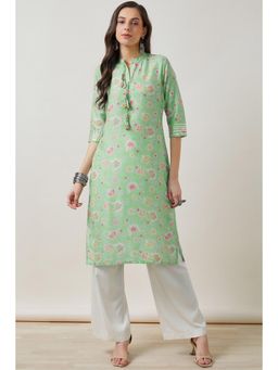Soch - Women Green Floral Printed Regular Fit Cotton Kurta