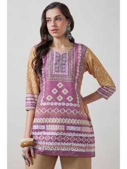 Soch - Women Pink Printed Regular Fit Cotton Kurti