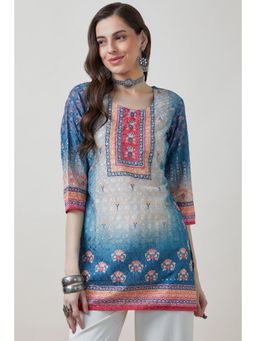 Soch - Women Blue Floral Printed Regular Fit Cotton Kurti