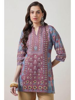 Soch - Women Purple Floral Printed Regular Fit Cotton Kurti
