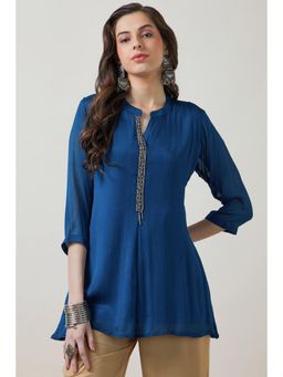 Soch - Women Blue Solid A-Line Fit Viscose Kurti