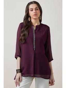 Soch - Women Wine Solid A-Line Fit Viscose Kurti