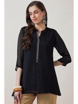 Soch - Women Black Solid A-Line Fit Viscose Kurti