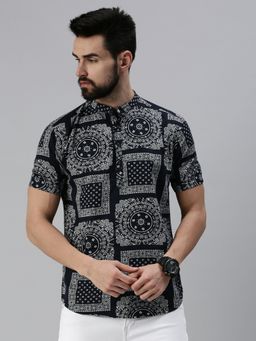 SHOWOFFFF - Men Ethnic Motifs Navy Blue Mandarin Collar Kurta