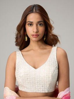 Gajra Gang - Brigade Bride Off White Art Silk Sequin Embellished Sleeveless Stitched Blouse