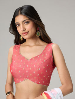 Gajra Gang - Reshami Sandook Coral Tissue Brocade Sweetheart Stitched Blouse