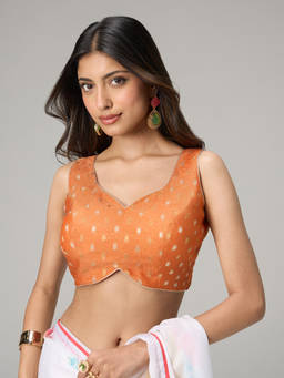 Gajra Gang - Orange Tissue Brocade Sweetheart Stitched Blouse Reshami Sandook